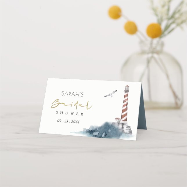 Carte De Placement ROUGE BLEU PHare MER BRIDAL DOUCHE  (Devant)