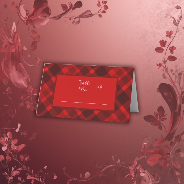 Carte De Placement rouge noir écossais celtique tartan mariage motif (Créateur téléchargé)