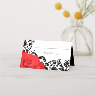 Carte De Placement Rouge Rose Noir Flourish Mariage Plié