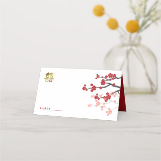 Carte De Placement Rouge Sakura Or Double Bonheur Mariage Chinois