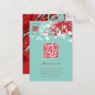 Carte De Placement Rouge & Turquoise Zen Bamboo Feuille Mariage chino