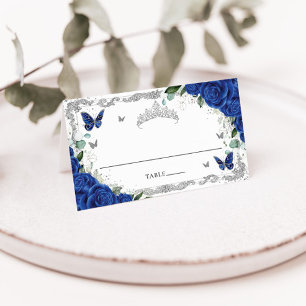 Carte De Placement Royal Blue Floral Papillons Quinceañera Sweet 16
