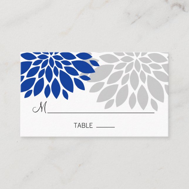 Carte De Placement Royal Blue Silver-Grey Floral Bural (Devant)