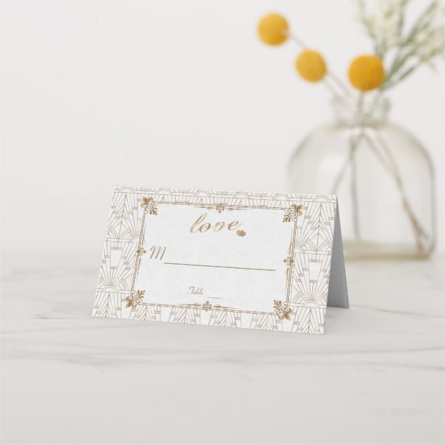 Carte De Placement Royal Fleur-de-Lis Art déco Gold White Mariage des (Dos)