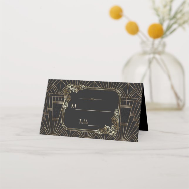 Carte De Placement Royal Gold Black Art Déco Mariage des années 20 (Dos)