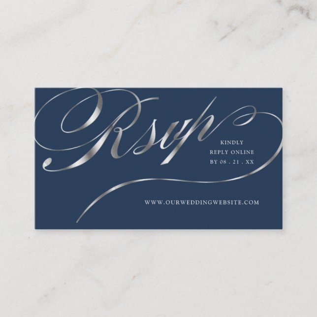 Carte De Placement RSVP Elegant Silver Script Mariage en ligne Insert (Devant)