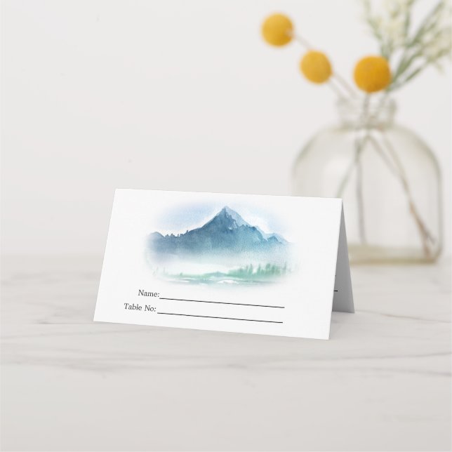 Carte De Placement Russe Aquarelle Pine Mountains Lac Plac Mariage (Devant)