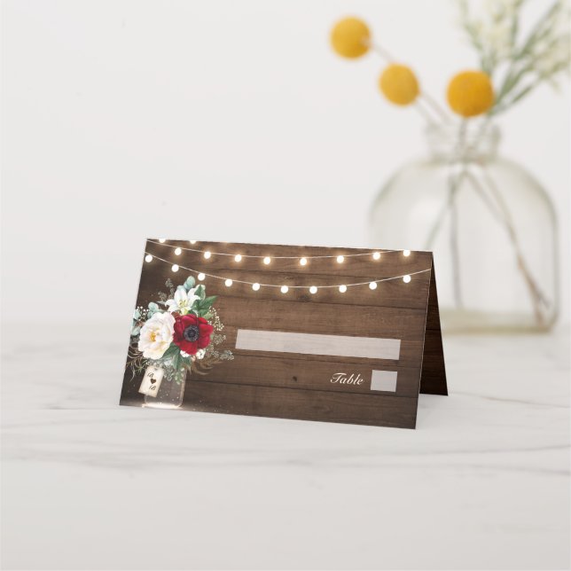 Carte De Placement Russe Bourgogne Floral Mason Jar Mariage (Devant)