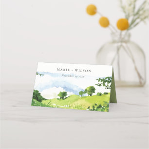 Carte De Placement Russe Vert Aquarelle Campagne Hills Mariage