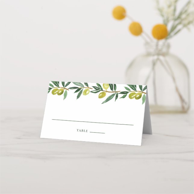 Carte De Placement Russe Vert Aquarelle Olives Mariage Garland (Devant)