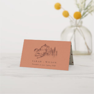 Carte De Placement Rust Orange Pine Woods Mountain Sketch Mariage
