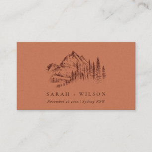 Carte De Placement Rust Orange Pine Woods Mountain Sketch Mariage