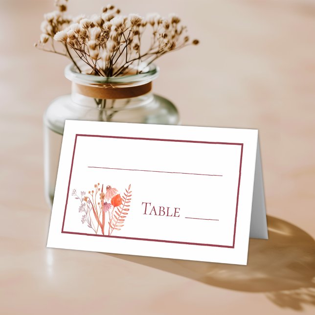 Carte De Placement Rustic Boho Chic Fleur sauvage Numéro de table (Créateur téléchargé)