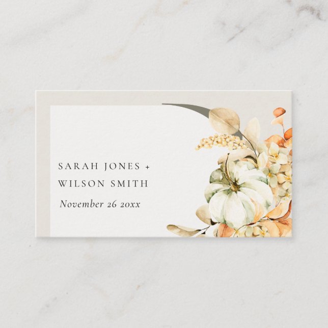 Carte De Placement Rustic Fall Citrouille Arc feuillus Mariage floral (Devant)