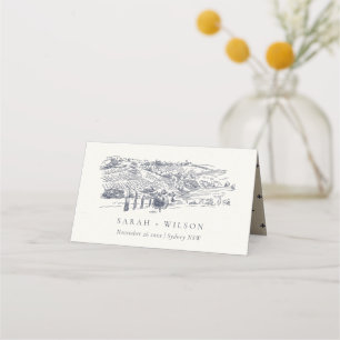 Carte De Placement Rustic Navy Blue Winery Mountain Mariage croquis