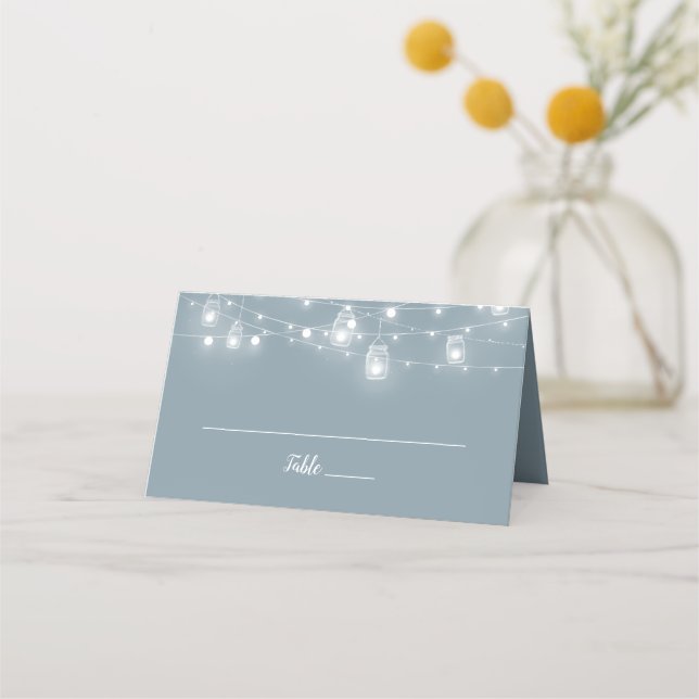 Carte De Placement Rustic String Lights Folded Wedding Place Cards (Devant)