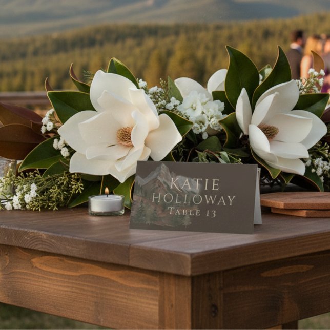 Carte De Placement Rustic Watercolor Mountain Landscape Wedding (Rustic Watercolor Mountain Landscape Wedding Place Card)