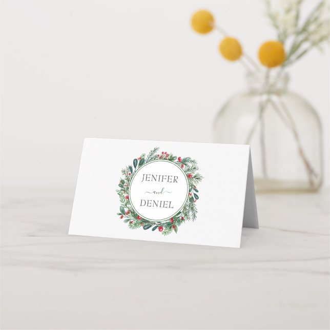 Carte De Placement Rustic Winter Berry Pine Mariage de verdure (Dos)