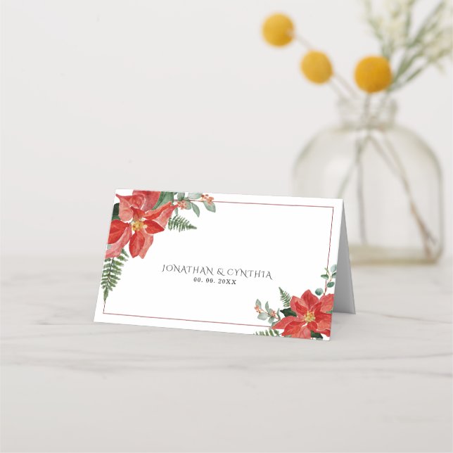 Carte De Placement Rustic Winter Poinsettia Red Christmas Wedding (Devant)