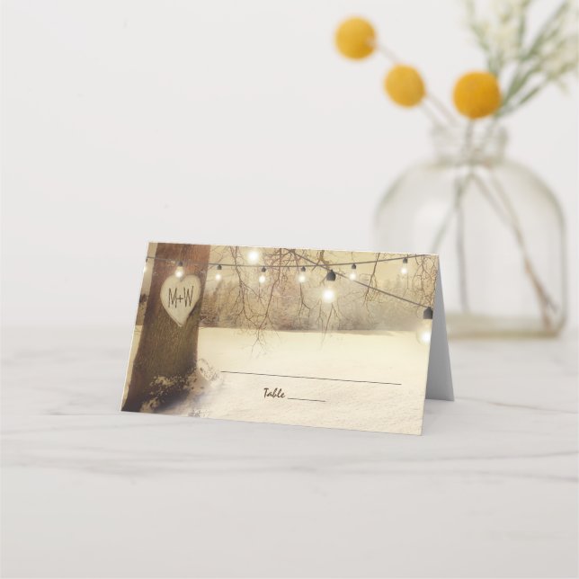 Carte De Placement Rustic Winter Tree Twinkle Mariage (Devant)