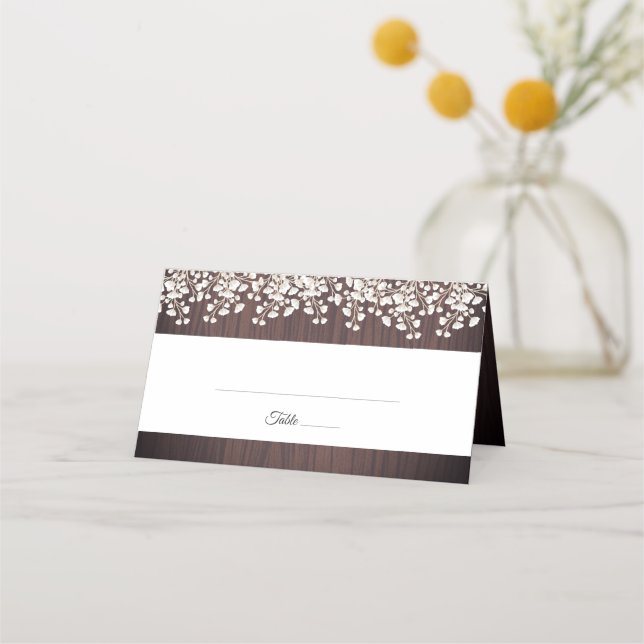 Carte De Placement Rustic Wood Babys Respire Gypsophila Mariage (Devant)