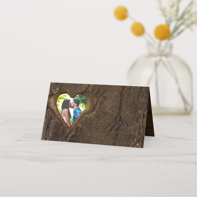 Carte De Placement Rustic Wood Heart Mariage photo (Devant)