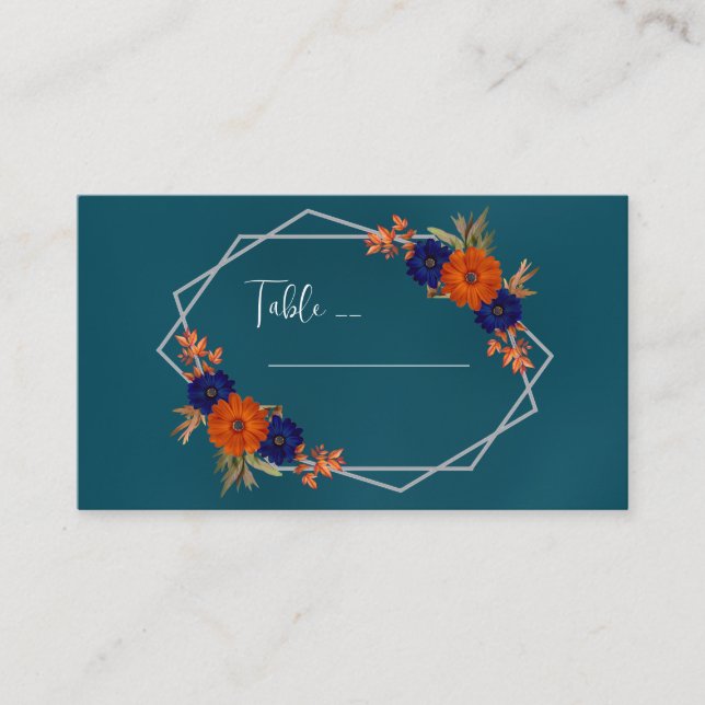 Carte De Placement Rustique Automne Orange Navy Bleu Floral Mariage (Devant)