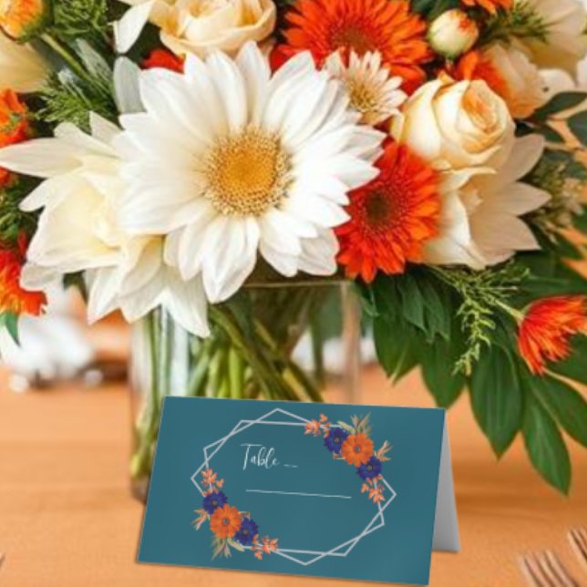 Carte De Placement Rustique Automne Orange Navy Bleu Floral Mariage (Créateur téléchargé)