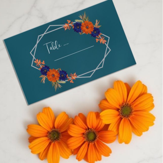 Carte De Placement Rustique Automne Orange Navy Bleu Floral Mariage (Créateur téléchargé)