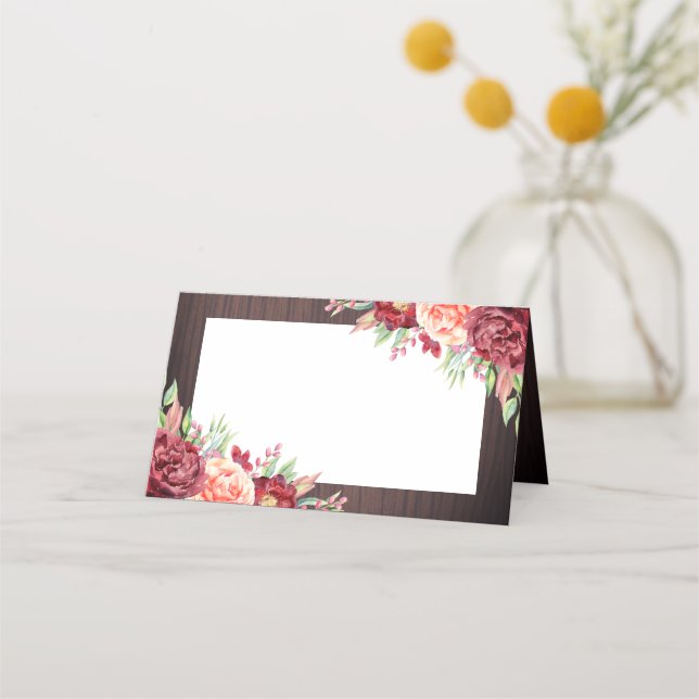 Carte De Placement Rustique Bourgogne Floral Aquarelle Mariage (Devant)