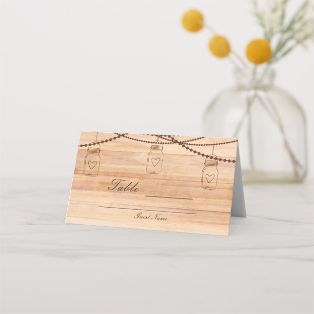 Carte De Placement Rustique Country Wood & Mason Jars Barn Mariage (Dos)