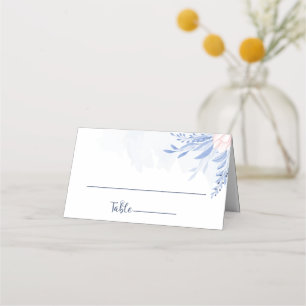 Carte De Placement Rustique Dusty Blue Aquarelle Feuille Mariage or