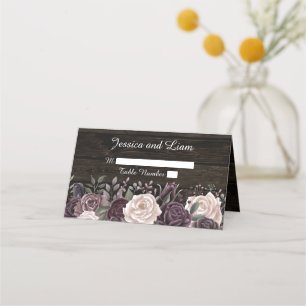 Carte De Placement Rustique Dusty violet Rose Aquarelle Bois Floral