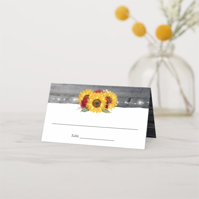 Carte De Placement Rustique gris Rose d'aquarelle Mariage tournesol (Devant)