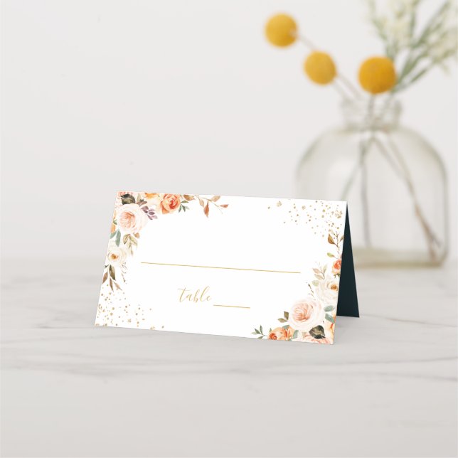 Carte De Placement Rustique Orange Automne Floral Parties scintillant (Devant)