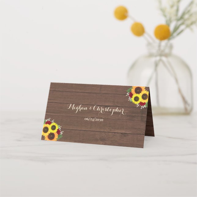 Carte De Placement Rustique Pays Tournesols Bourgogne Mariage Rose (Devant)