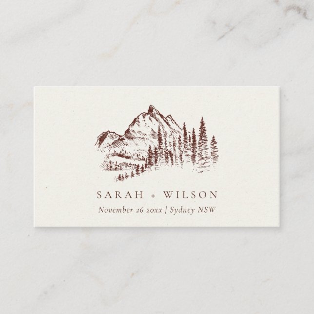 Carte De Placement Rustique Pine rouille Woods Mountain Sketch Mariag (Devant)
