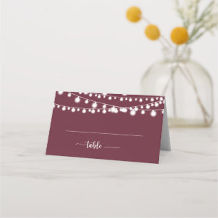 Carte De Placement Rustique String Lights Burgundy Mariage Place Card