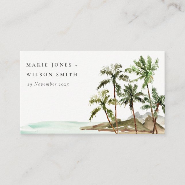 Carte De Placement Rustique Tropical Palm Trees Beach Sand Mariage (Devant)