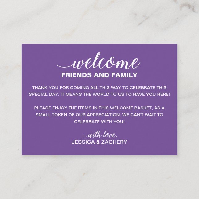 Carte De Placement Sac cadeau de bienvenue pour Mariage violet blanc (Devant)