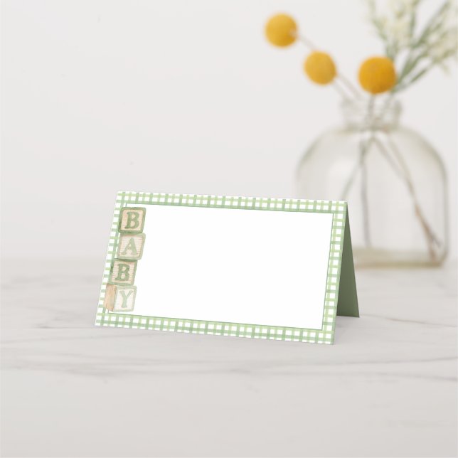Carte De Placement Sage Baby Blocks Blank Food & Favor Tent Cards (Devant)