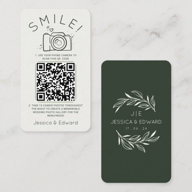 Carte De Placement Sage Green Cream Photos mémorables Qr Code mariage (Devant / Derrière)