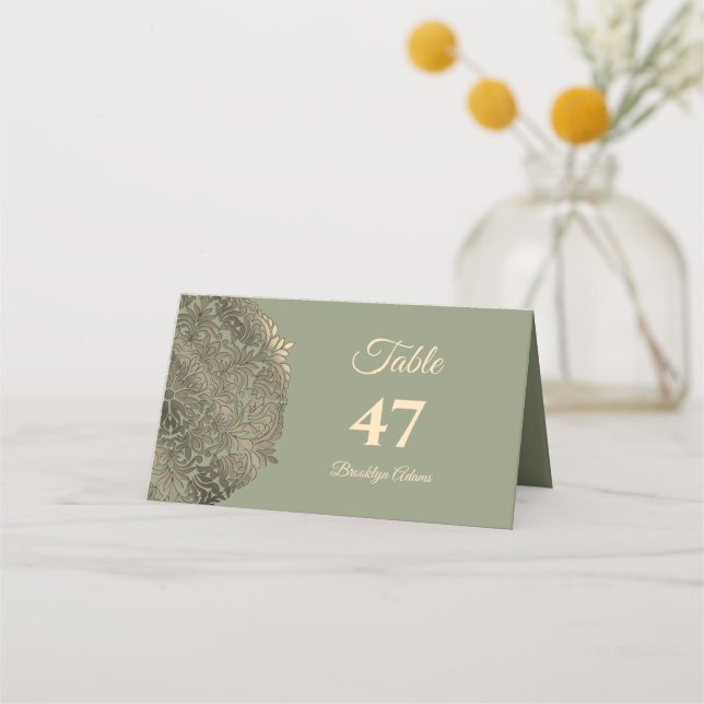 Carte De Placement Sage Green et Gold Elegant Mariage de luxe (Devant)