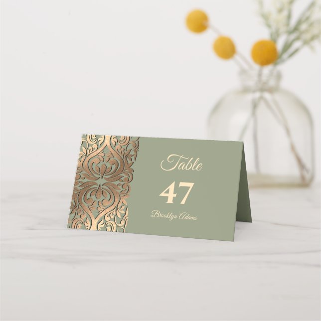 Carte De Placement Sage Green et Gold Elegant Mariage de luxe (Devant)