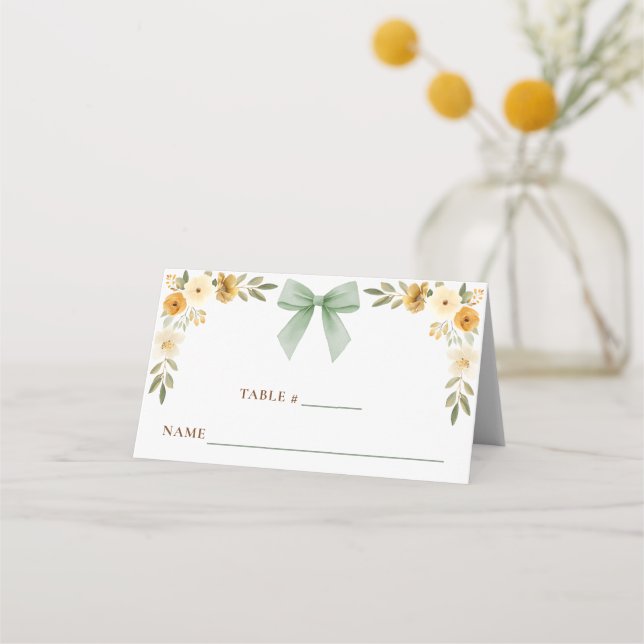 Carte De Placement Sage Green Floral Bow Tent Card Place Setting (Dos)