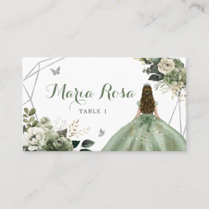 Carte De Placement Sage Green Floral Géométrique Princesse Quinceañer