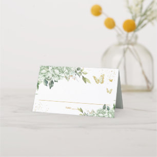 Carte De Placement Sage Green Floral Gold Butterflies Quinceañera