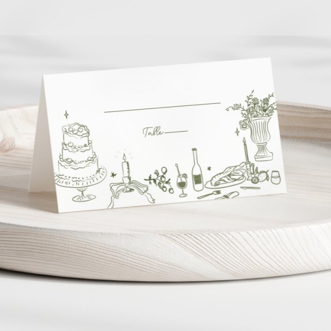 Carte De Placement Sage Green main tiré Merci Mariage Whimsical (Créateur téléchargé)