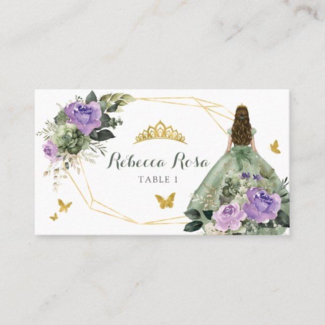 Carte De Placement Sage Green Purple Quinceañera (Devant)