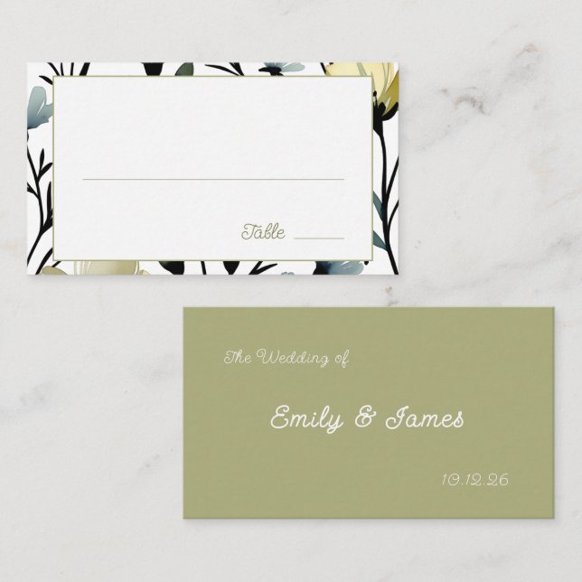 Carte De Placement Sage Green & Soft Yellow Botanical Wedding (Devant / Derrière)